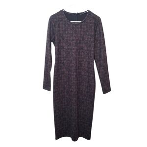 NEW Zara Black Red Fitted Plaid Floral Long Sleeve Midi Dress‎ Size Large